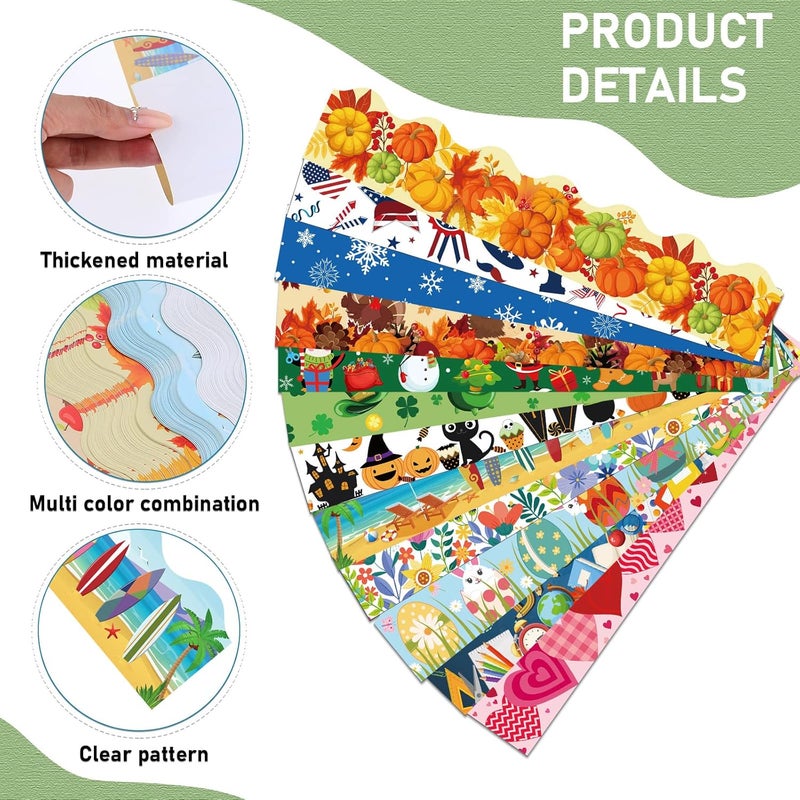 Geyee 360 Pcs Christmas Bulletin Board Borders Decorations Fall Thanksgiving Christmas Holiday Spring Easter Valentine Classroom Borders Bulletin Board Trim for Classroom School, 12 Design(Stylish) - Image 3